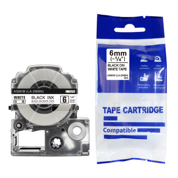 SBT tape for Epson LK2WBN 6mm x 8m Black on White, standard label